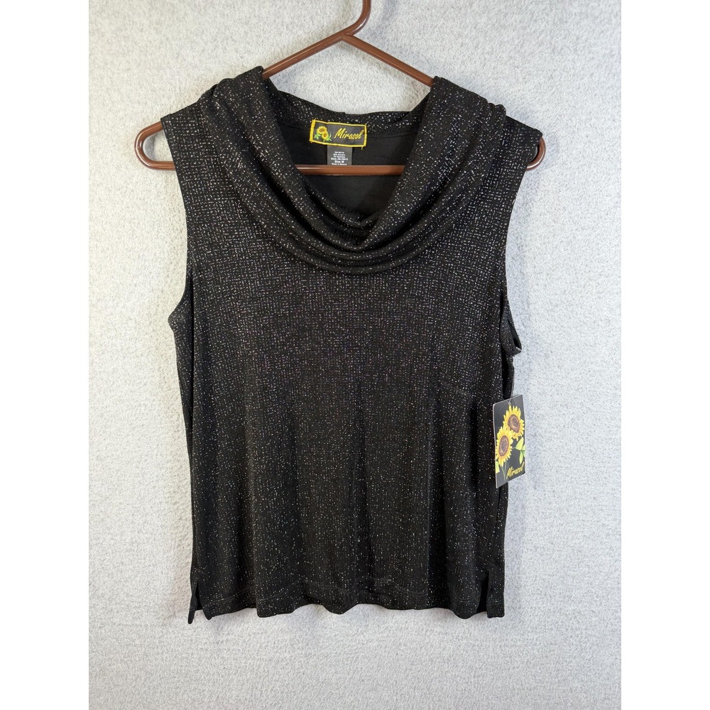 Mirasol Blouse Womens Medium Black Glitter Cowl Neck Sleeveless Festive Top